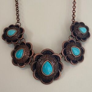 Turquoise and Bronze Floral Necklace